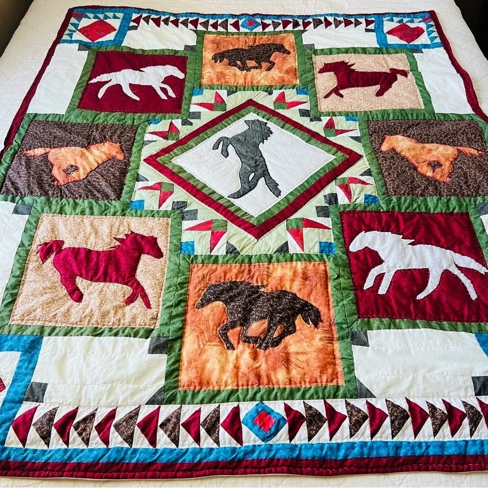 Patchwork  Wall Hanging Cotton Horses Quilt .